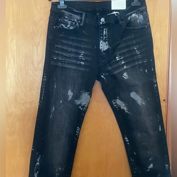 MNML Distressed Men’s (Size33) Black Streetwear, Graphic Stretch Denim Jeans - Picture 8 of 14